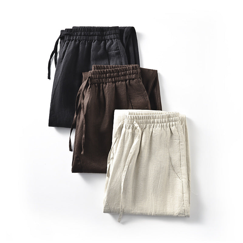 Damen Locker geschnittene Leinenhose mit elastischem Bund EB