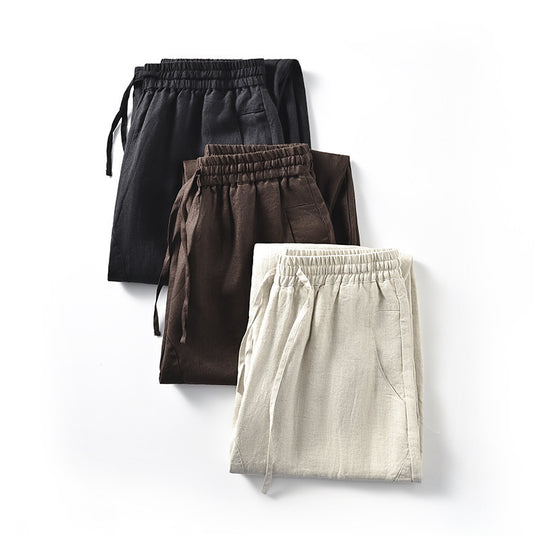 Damen Locker geschnittene Leinenhose mit elastischem Bund EB