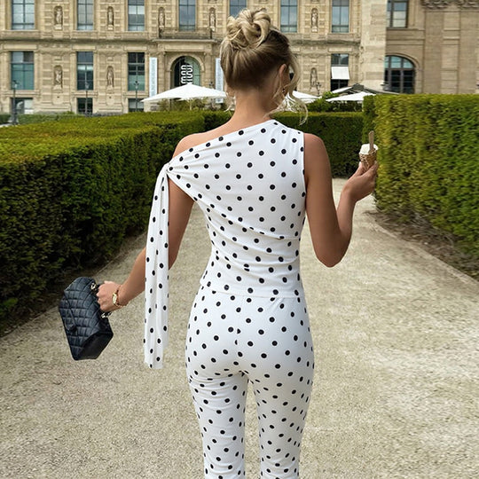 Damen Polka-Dot-Einteiler mit asymmetrischem Schnitt EB