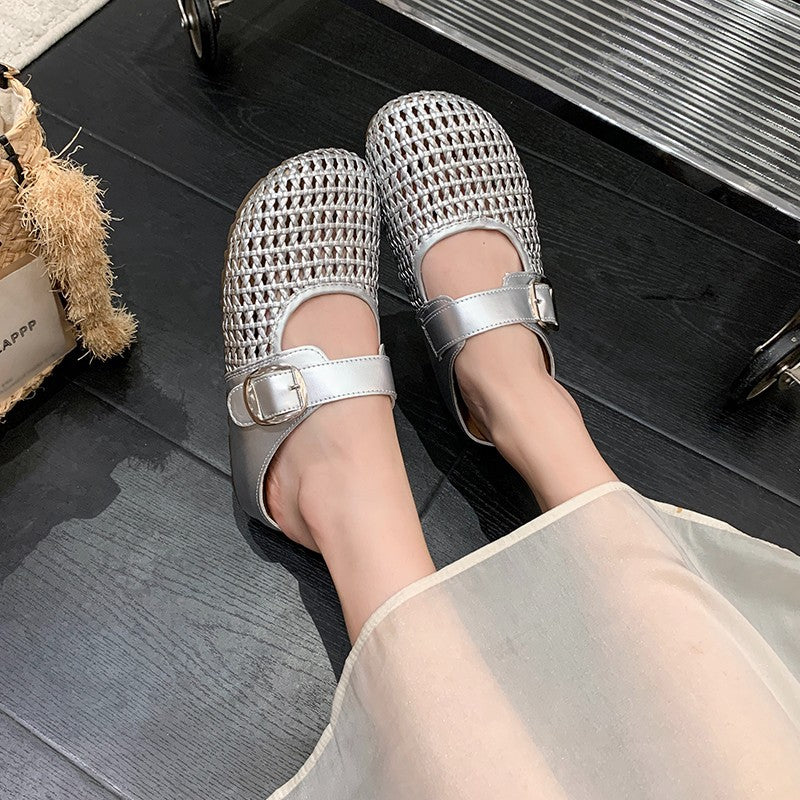 Damen Komfortable Riemchen-Clogs mit atemberaubendem Strickdesign EB