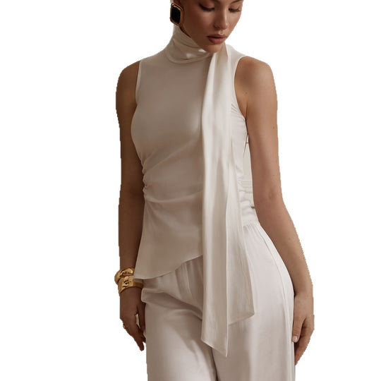 Damen Elegante und figurumspielende Bluse mit Halstuch EB