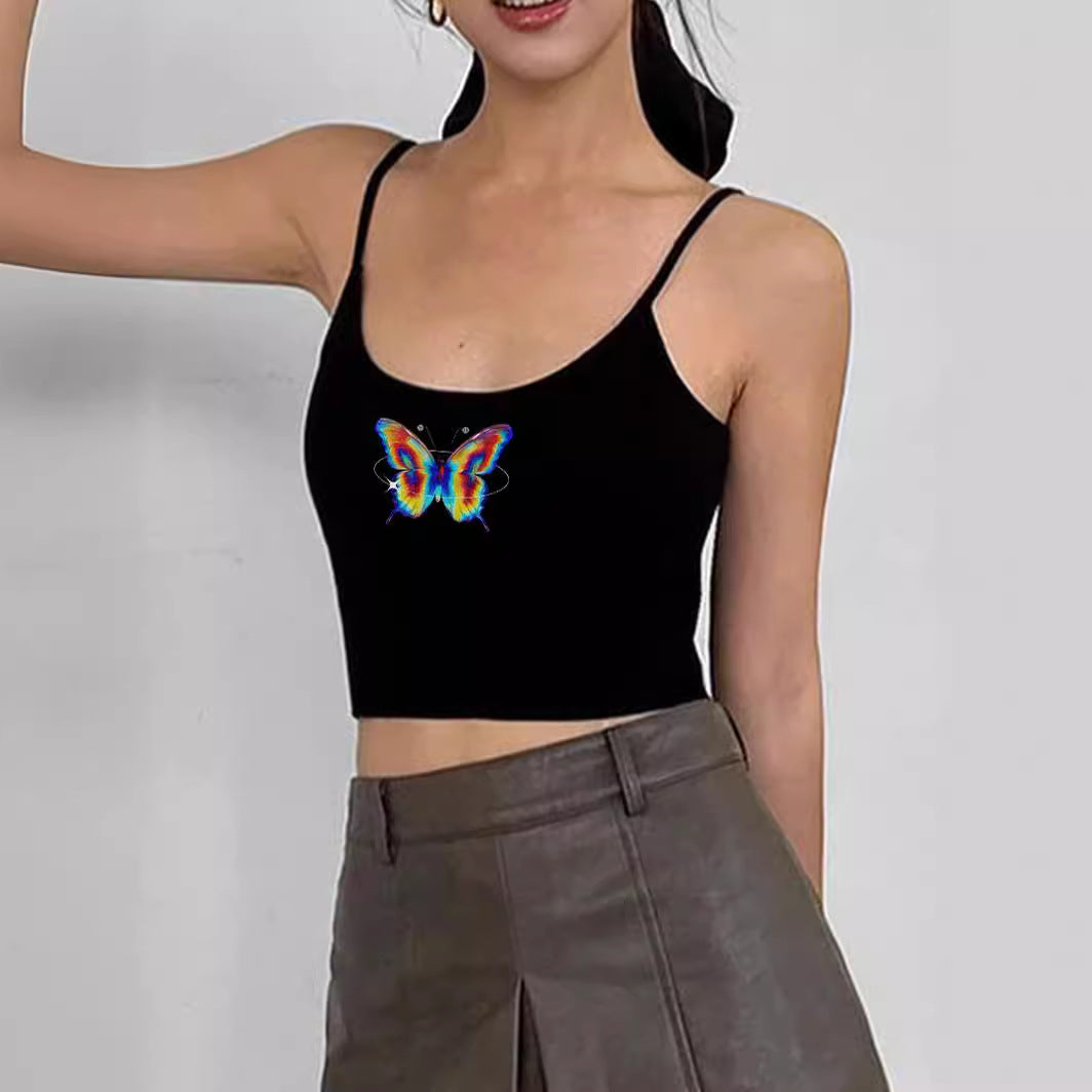 Damen Crop-Top mit motivierendem Statementdruck und feinen Spaghettiträgern EB