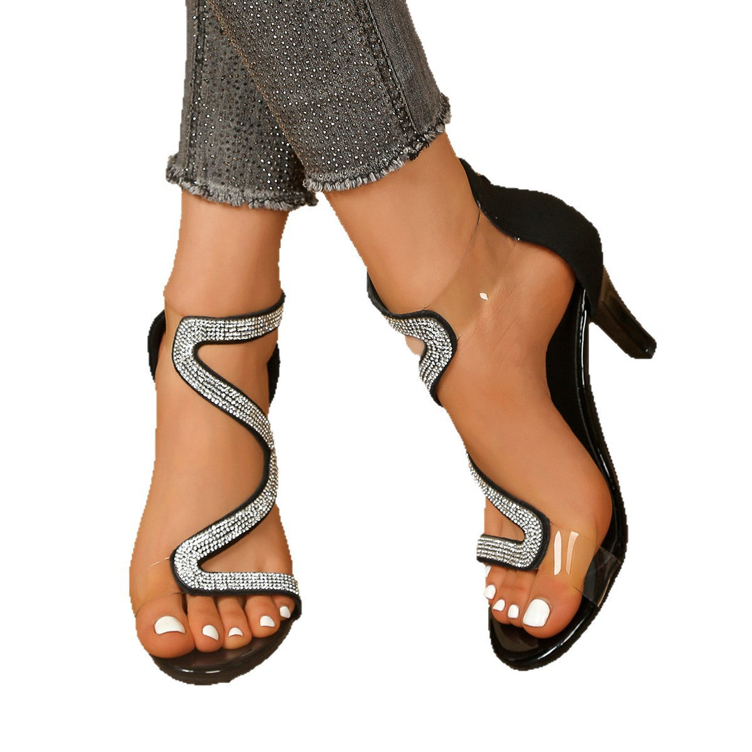 Damen Elegante Sandalen mit funkelnden Akzenten und komfortablem Blockabsatz EB