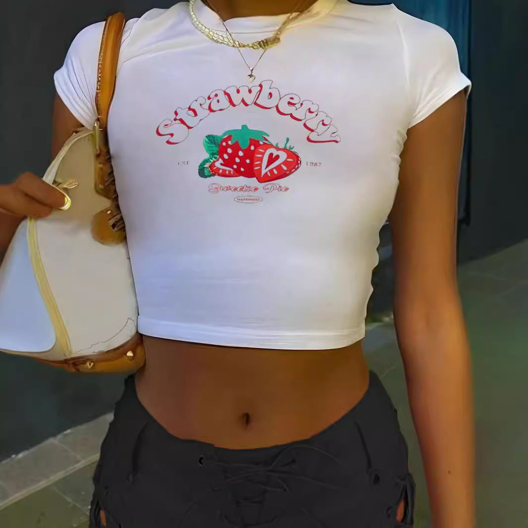 Damen Crop-T-Shirt mit inspirierendem Aufdruck und figurbetontem Schnitt EB
