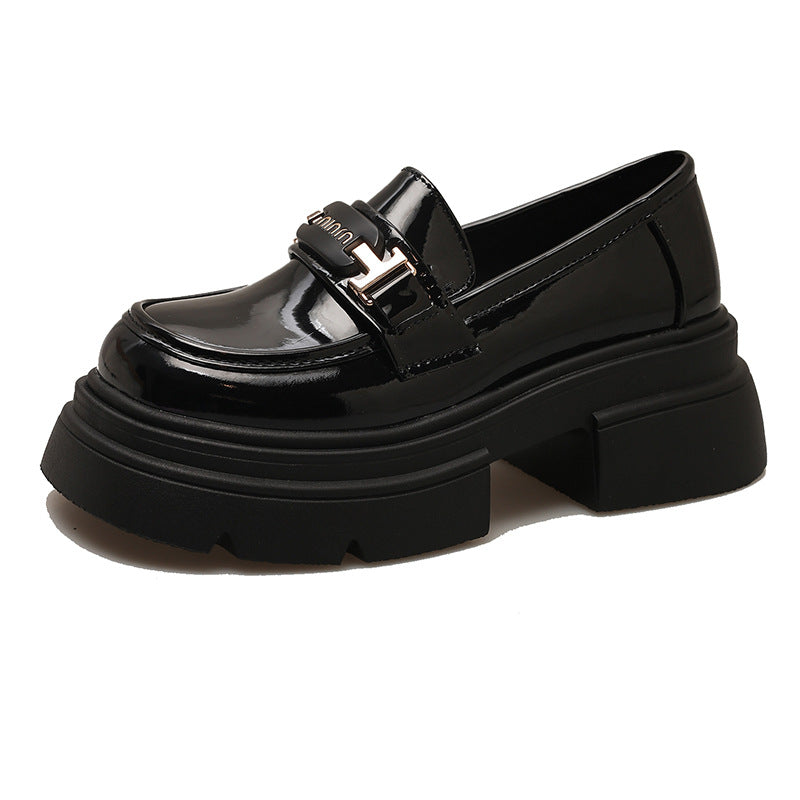 Damen Modische Loafers mit hochgezogenem Absatz und glänzender Oberfläche EB