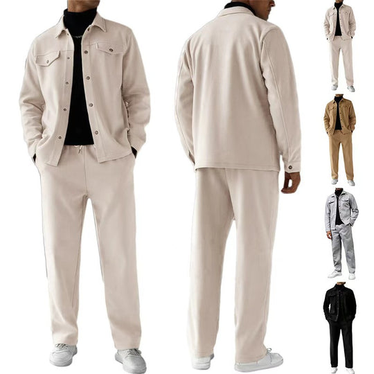Herren nan zweiteiliges Overshirt- und Relaxhose-Set aus weichem Baumwollfrottee mit Druckknopfleiste und Tunnelzug EB