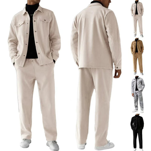 Herren nan zweiteiliges Overshirt- und Relaxhose-Set aus weichem Baumwollfrottee mit Druckknopfleiste und Tunnelzug EB