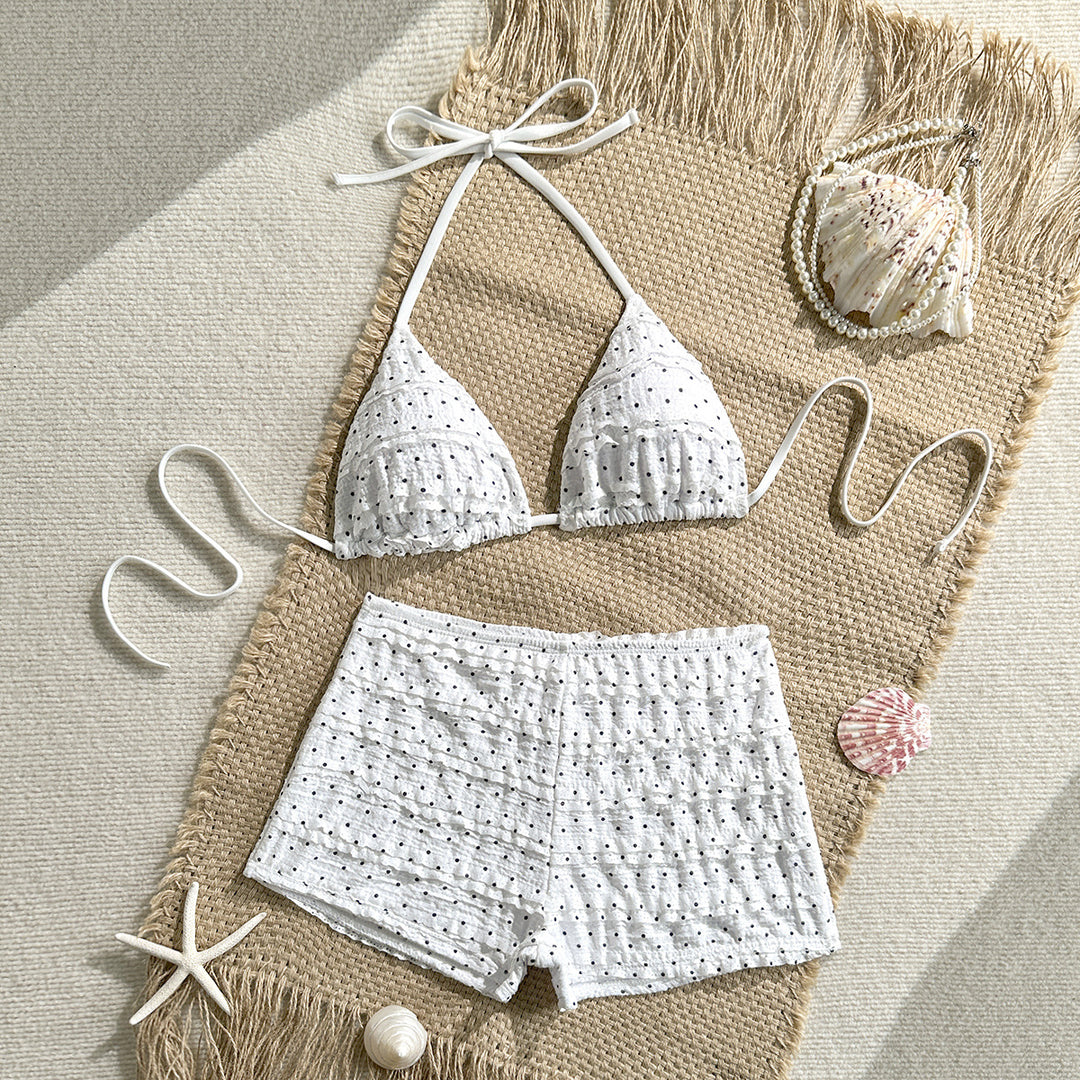 Damen Triangel-Bikini-Set mit strukturierter Oberfläche und passenden Hotpants EB
