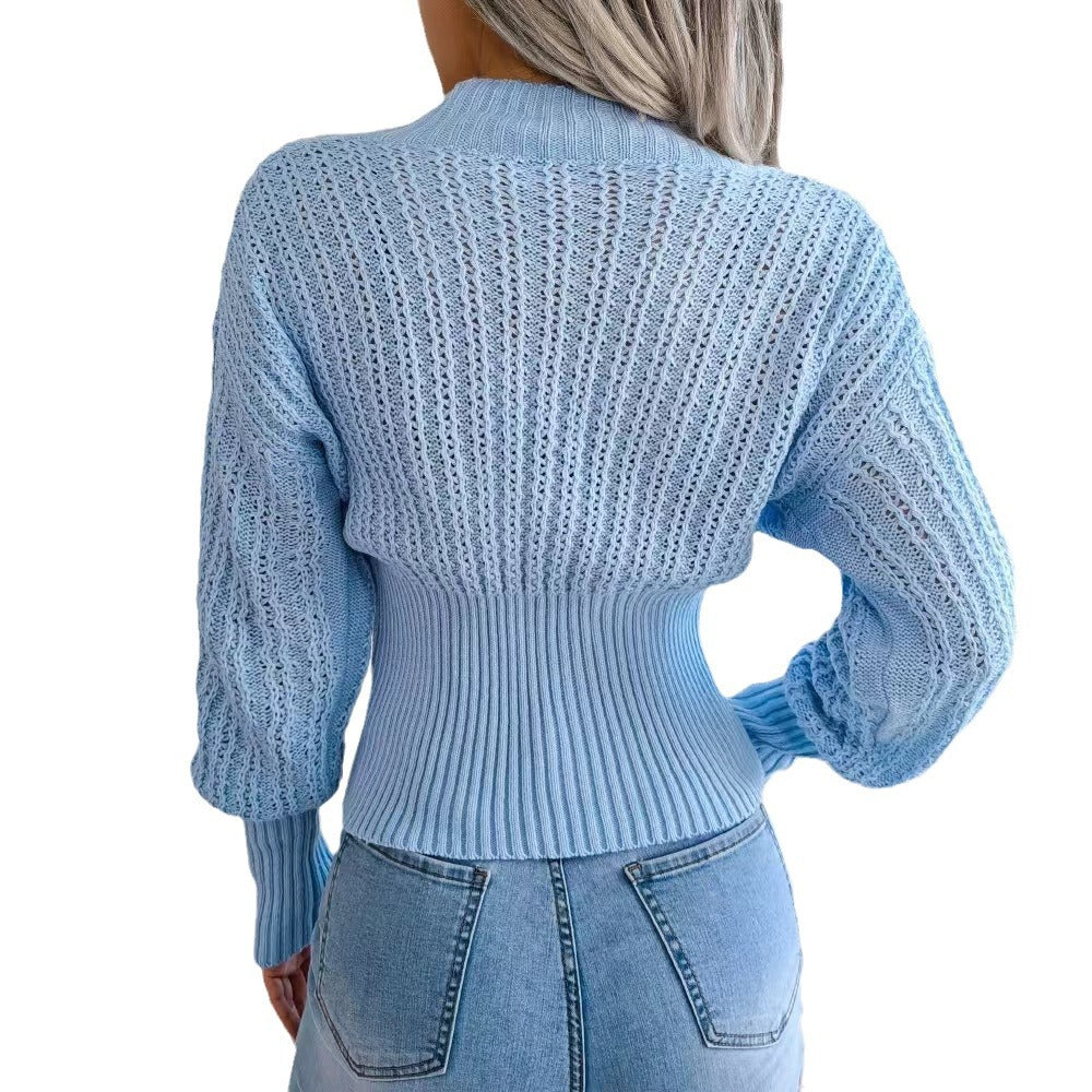 Damen Strickpullover mit tiefem V-Ausschnitt und strukturiertem Zopfmuster EB
