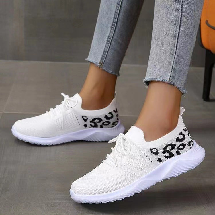 Damen Sneakers mit atmungsaktiven Mesh-Einsätzen und modischem Leopardenmuster EB