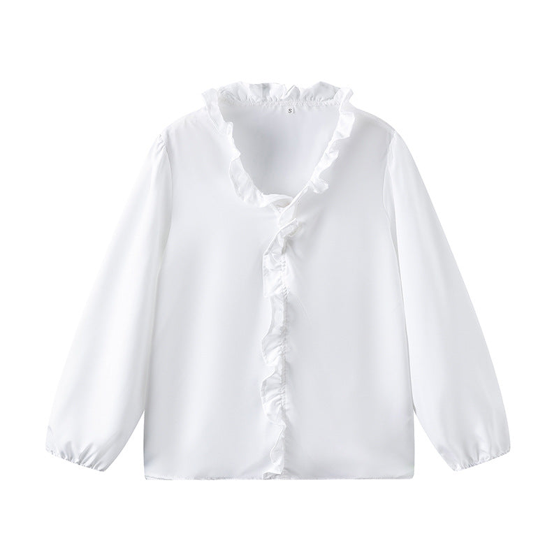 Damen Bluse mit Rüschendetails und elegantem Stehkragen EB