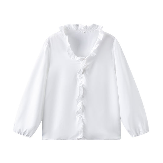 Damen Bluse mit Rüschendetails und elegantem Stehkragen EB