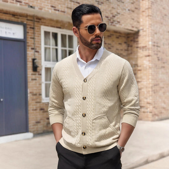Herren Modischer Strickcardigan mit praktischen Taschen und einzigartiger Textur EB