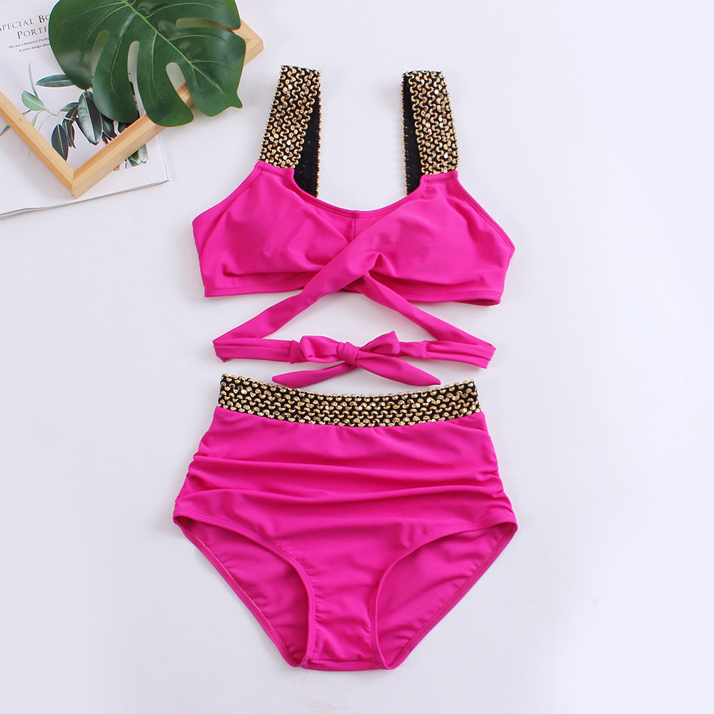 Damen Hochtailliertes Bikini-Set mit stilvollem Wickel-Oberteil EB