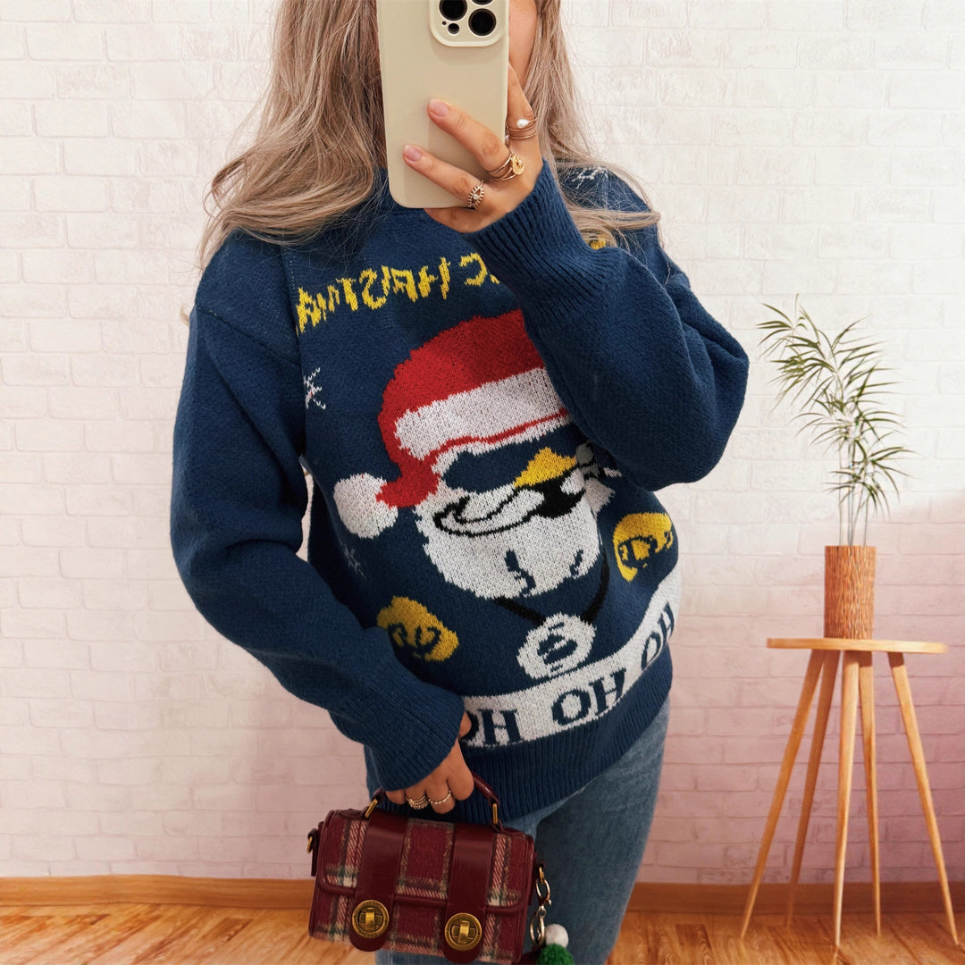 Damen festlicher Strickpullover mit Weihnachtsmotiv EB