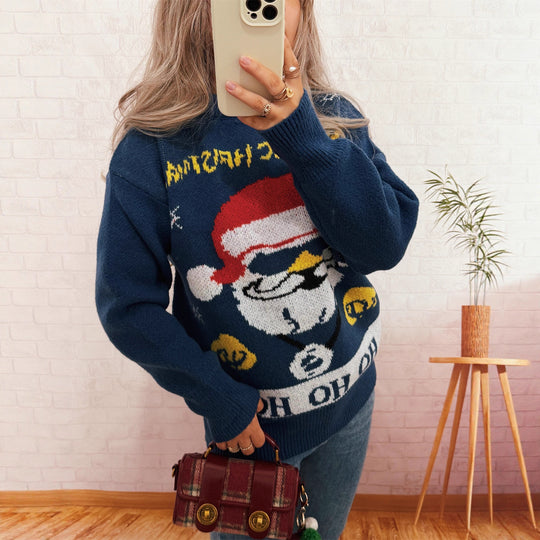 Damen festlicher Strickpullover mit Weihnachtsmotiv EB