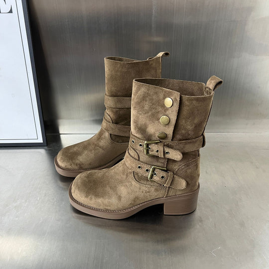 Damen Modische Stiefeletten mit eleganten Schnallen und bequemer Absatzhöhe EB
