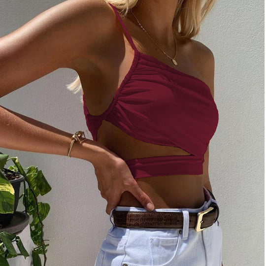 Damen asymmetrisches Crop-Top mit elegantem Wickeldesign EB