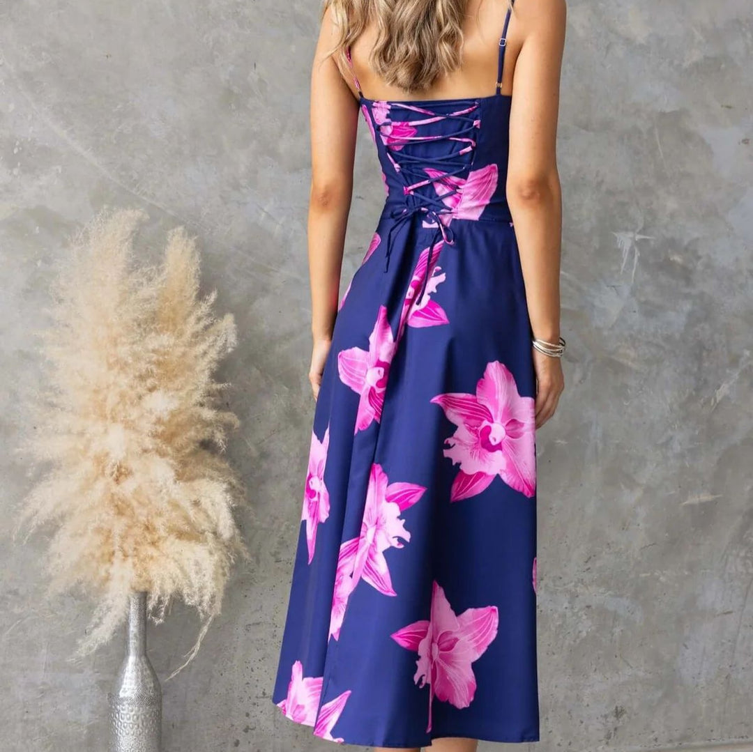 Damen Maxikleid mit floralem Muster und raffiniertem Rüschendetail EB