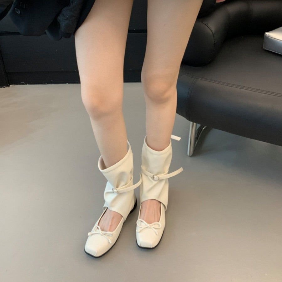 Damen modische Ballerinas mit elastischem Riemen und charmantem Schleifenakzent EB