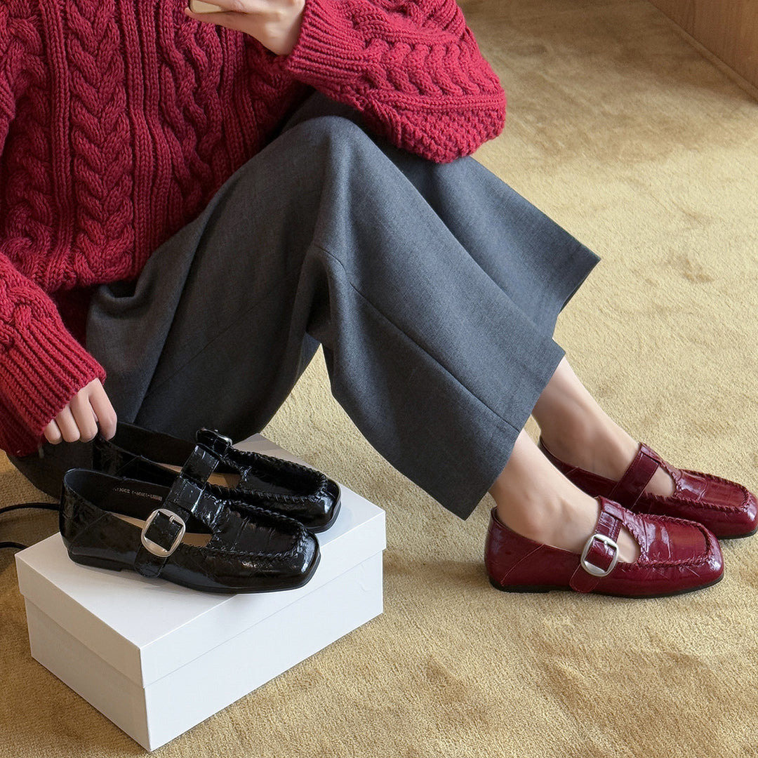 Damen Elegante Ballerinas mit dekorativem Schnallenverschluß EB