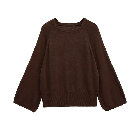Damen lässiger Pullover mit ballonförmigen Ärmeln und feinem Strick EB
