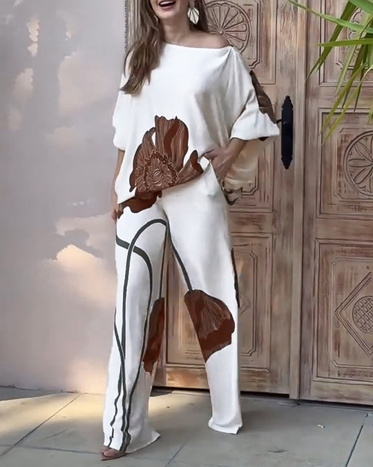 Damen modisches Ensemble mit floralem Design und weitem Schnitt EB