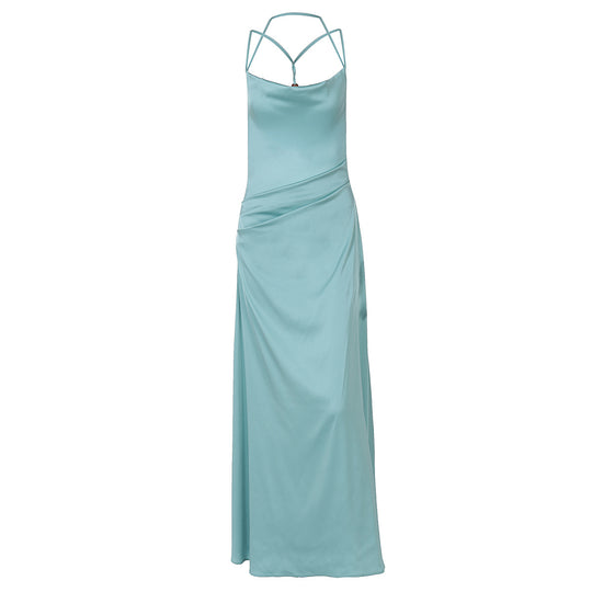 Damen Elegantes Satin-Maxikleid mit raffinierten Spaghetti-Trägern EB