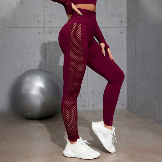 Damen Sportleggings mit Netzdetails und hohem Bund EB
