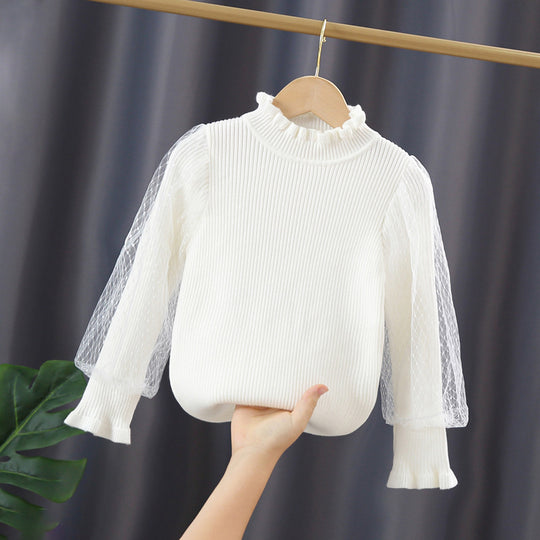Mädchen elegantes Pullover mit transparenter Spitzenärmel EB
