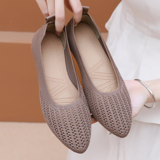 Damen nan atmungsaktive gestrickte Ballerina-Slipper mit perforiertem Obermaterial und orthopädischem Memory-Fußbett EB