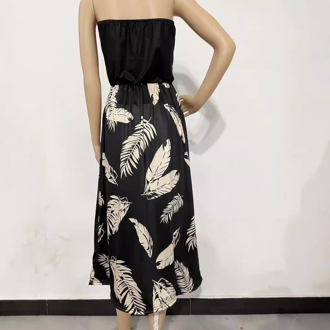 Damen Maxikleid mit Trägerlosem Oberteil und Floralprint EB