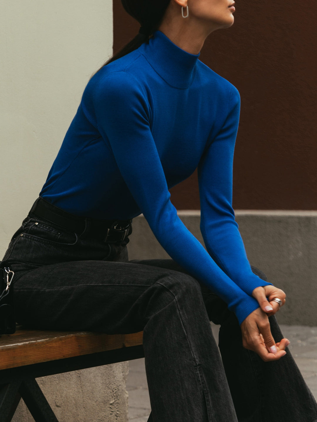 Damen Modischer Rollkragenpullover aus weicher Baumwolle EB