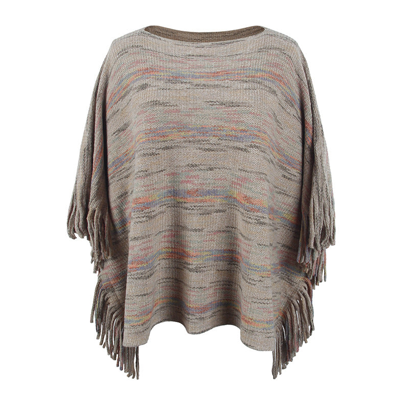 Damen kuscheliger Poncho mit fransigen Details EB
