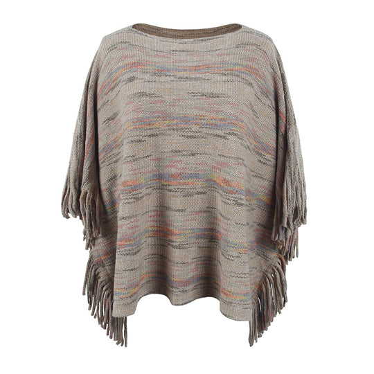 Damen kuscheliger Poncho mit fransigen Details EB