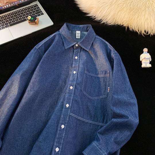 Herren Denim Longsleeve Hemd mit klassischem Button-Down-Kragen EB
