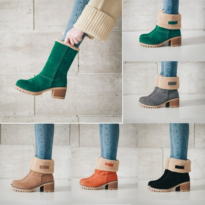 Damen Warmfutter Stiefeletten mit verspieltem Falten-Design EB