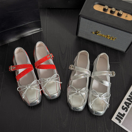 Damen Ballerinas mit stylischem Riemchen und elegantem Metallic-Design EB