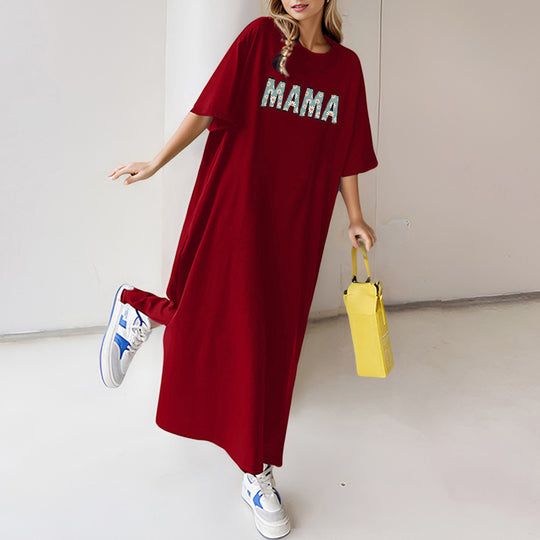 Damen nan florales Statement-Maxikleid im Oversize-T-Shirt-Stil mit Rundhalsausschnitt EB