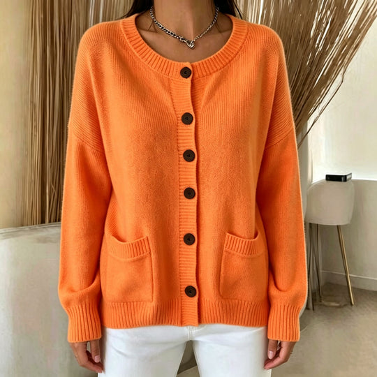 Damen Knopf-Cardigan mit Rundhals, aufgesetzten Taschen und Raglanärmeln EB