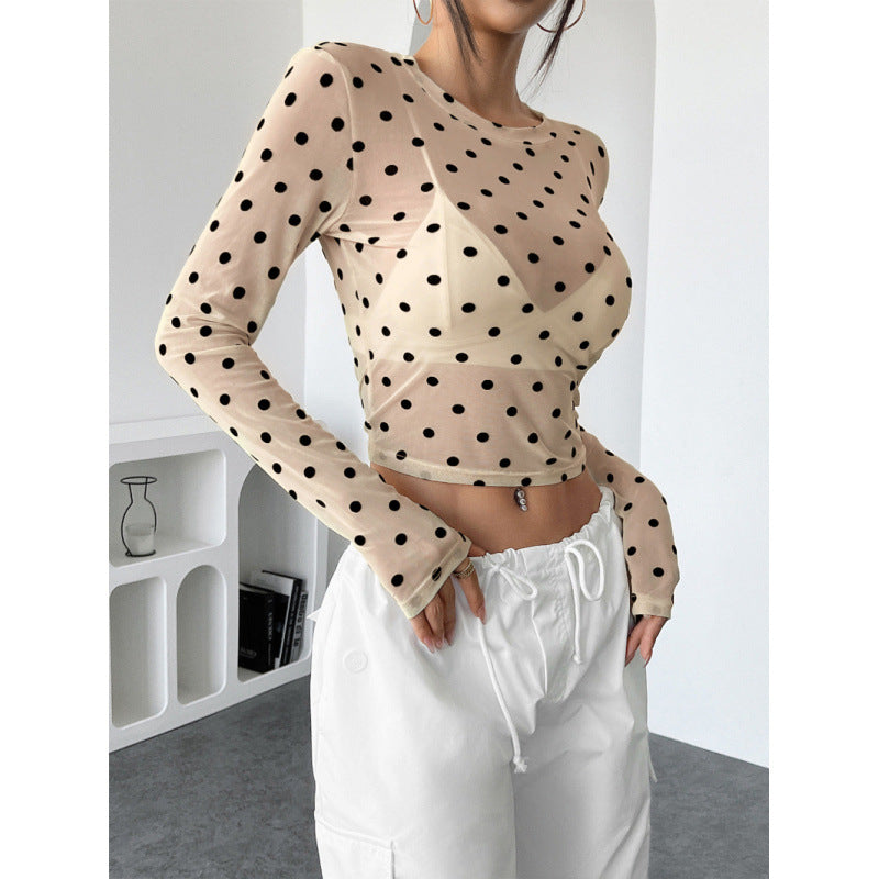 Damen Transparente Langarmbluse mit Punkten EB