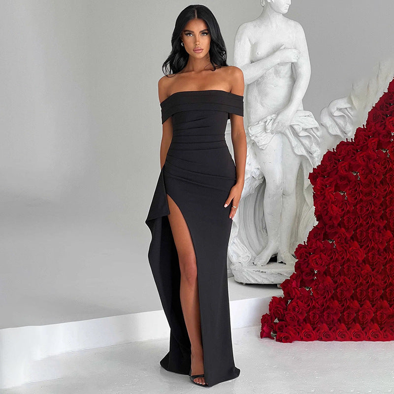 Damen Elegantes Off-Shoulder Abendkleid mit hohem Schlitz und tailliertem Schnitt EB