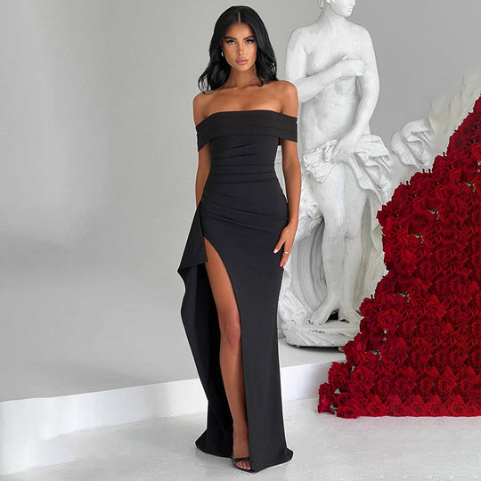 Damen Elegantes Off-Shoulder Abendkleid mit hohem Schlitz und tailliertem Schnitt EB
