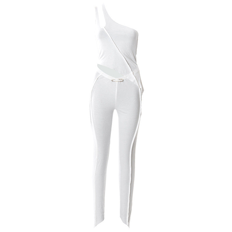 Damen asymmetrischer Jumpsuit mit modischem Cut-Out und eleganter Taillierung EB