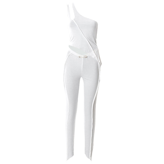 Damen asymmetrischer Jumpsuit mit modischem Cut-Out und eleganter Taillierung EB