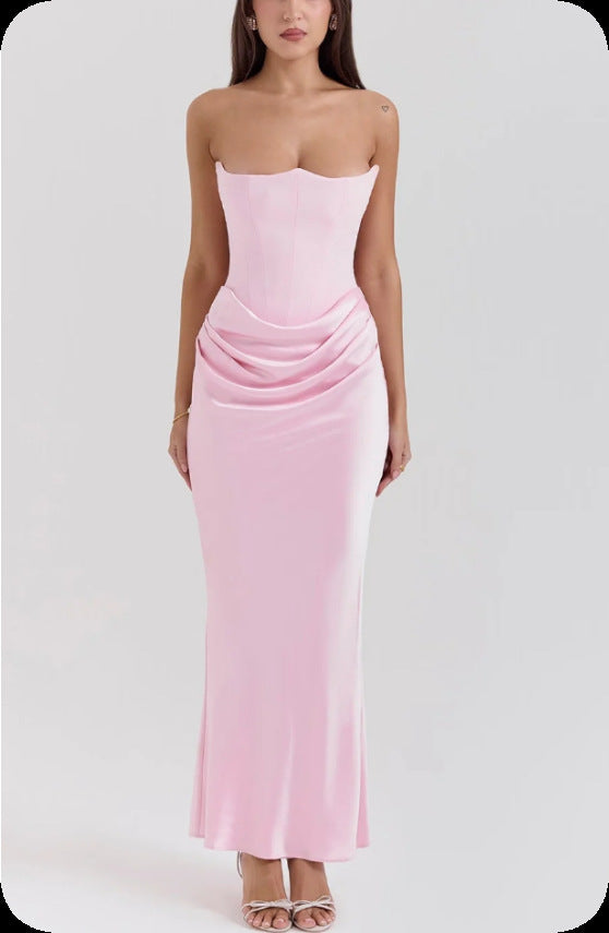 Damen Etuikleid mit raffinierter Drapierung und trägerlosem Design Heidi-Mode