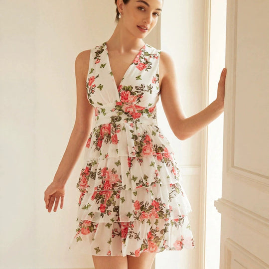 Damen Sommerliches Kleid mit Rüschen und floralem Muster EB