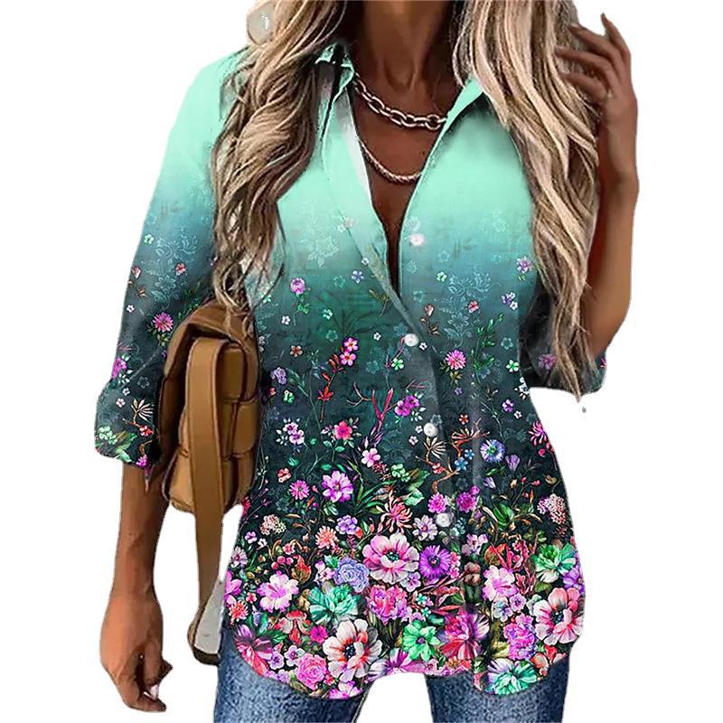 Damen Bluse mit floralem Design und Farbverlauf EB