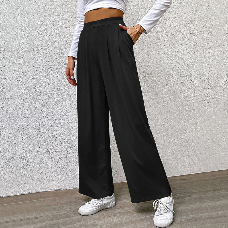 Damen Weite High‑Waist Stoffhose mit Bundfalten und Palazzo‑Silhouette EB