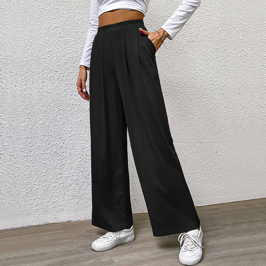 Damen Weite High‑Waist Stoffhose mit Bundfalten und Palazzo‑Silhouette EB